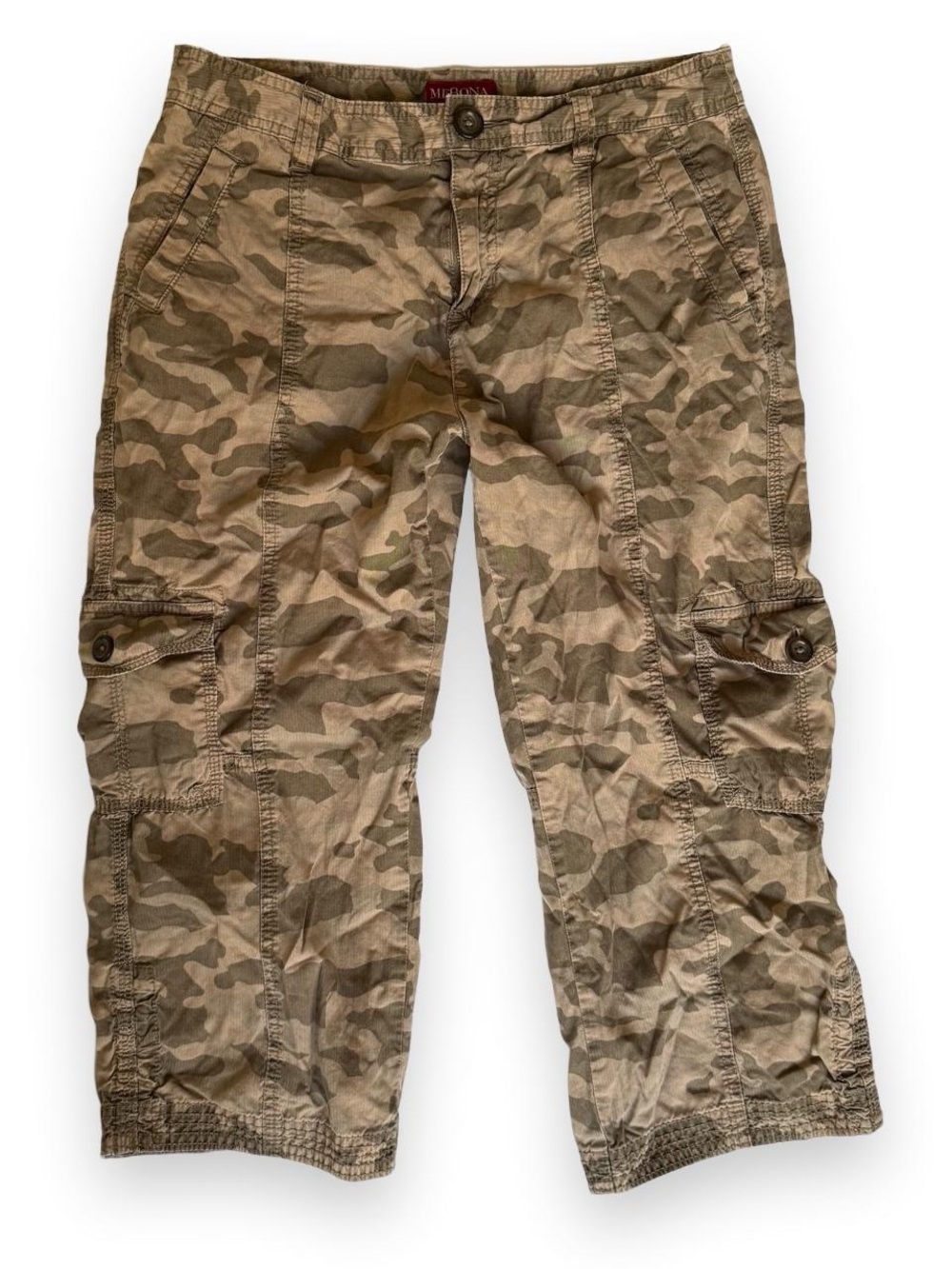 Y2K Merona Mid Rise Camo Cargo Capri Pants Women’s Size 6 Cargo Pockets